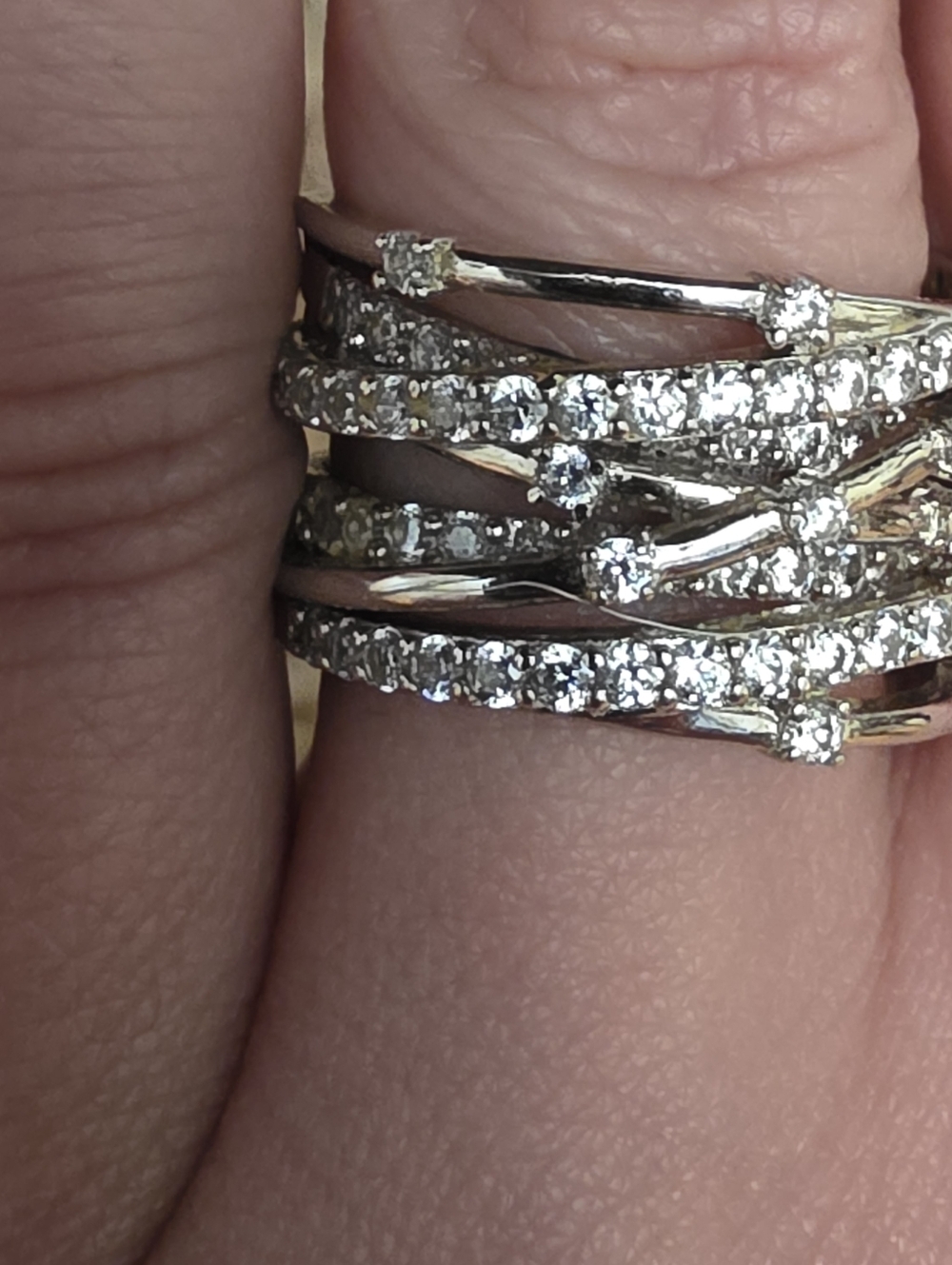 Crislu Entwined Platinum Plated & Silver Multi-Row CZ Wrap Ring - Picture 7 of 16